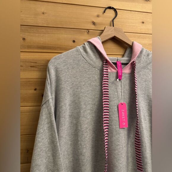 NWT Zaket & Plover Size Small Cotton Gray Pink Fun Hoodie - Picture 2 of 10